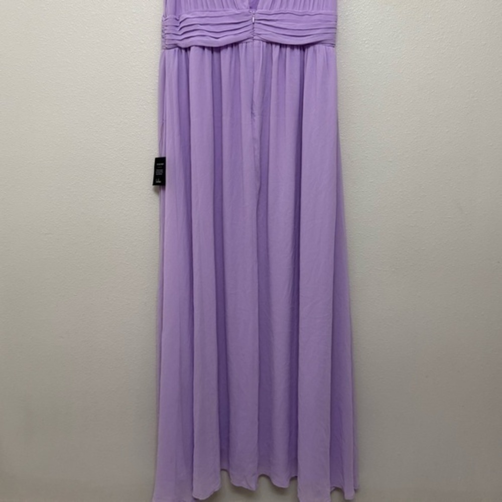 NEW Lulus Heavenly Hues Lavender Chiffon Plunge Maxi Dress Sleeveless Slit LARGE - Picture 11 of 13